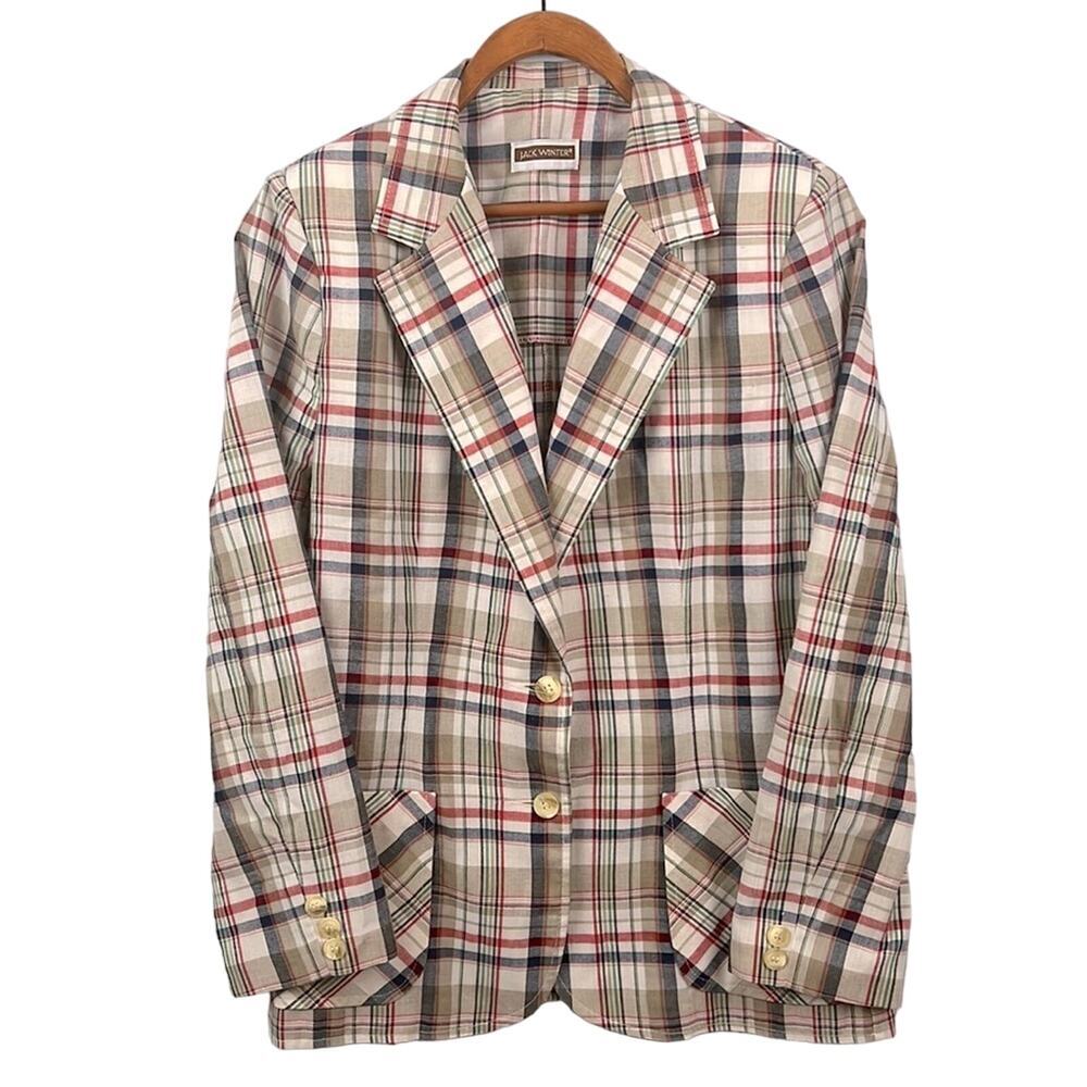 Vintage Jack Winter lightweight plaid boyfriend style blazer jacket size 14